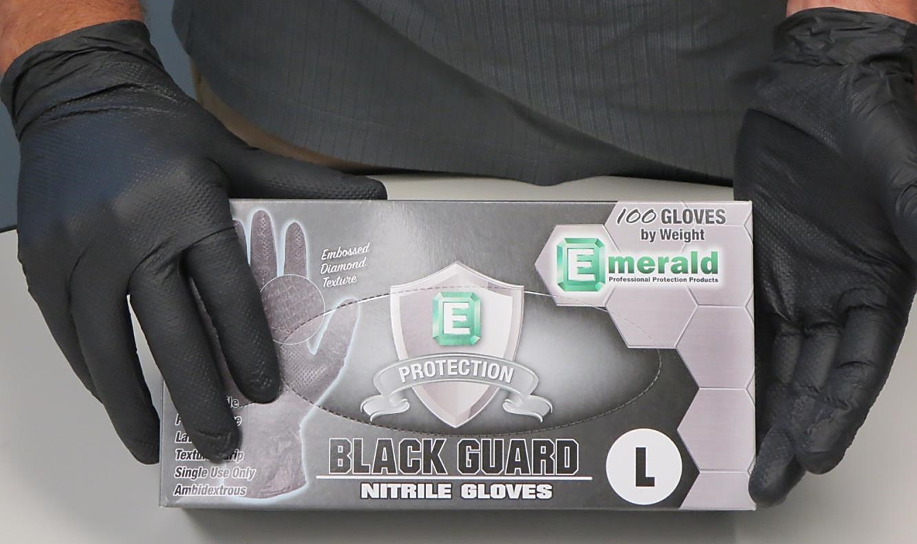 Emerald Black Guard 7-mil Powder-Free Nitrile Gloves with Raised Diamond Grip